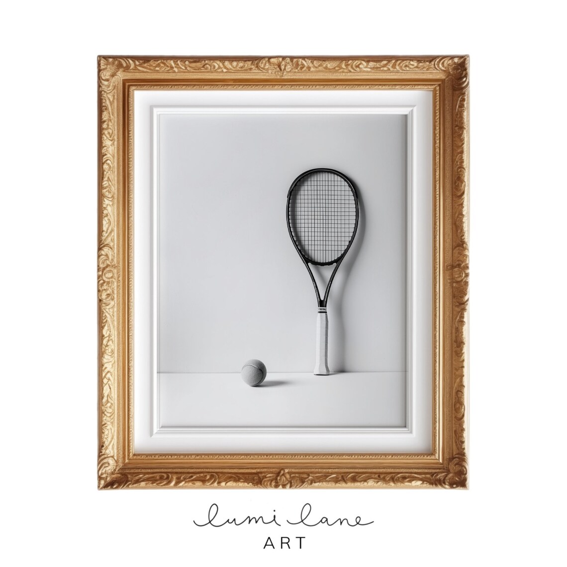 Tennis Minimalist Photo Art Print, Black and White