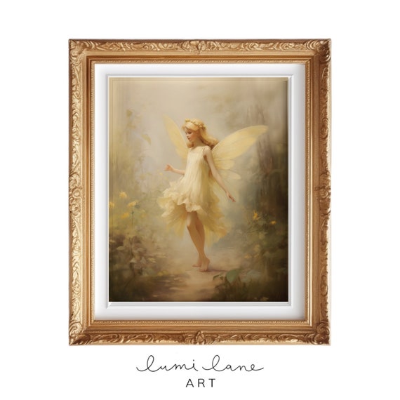 Vintage Fairy Yellow Art Instant Wall Inspired Textured Oil Painting Beautiful Magical Print Pretty