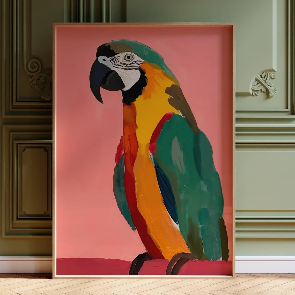 Colourful Macaw Parrot Painting on a Bright Pink Background Poster - Image 4
