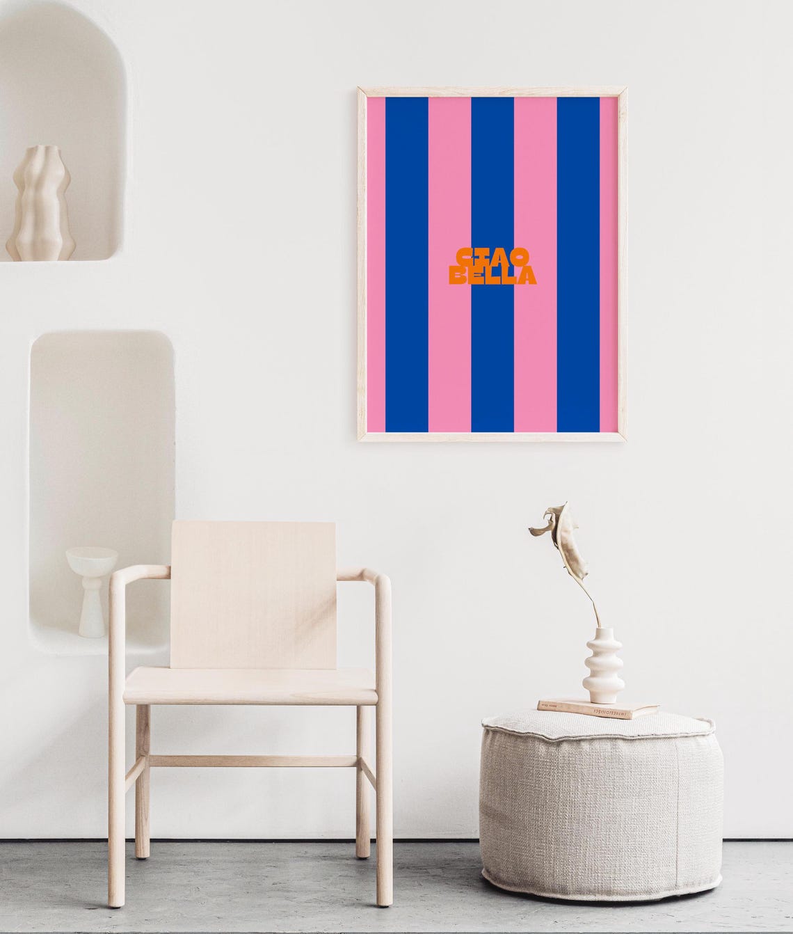 Ciao Bella Striped Blue Pink Bold Retro Italian Typography Poster - Image 6