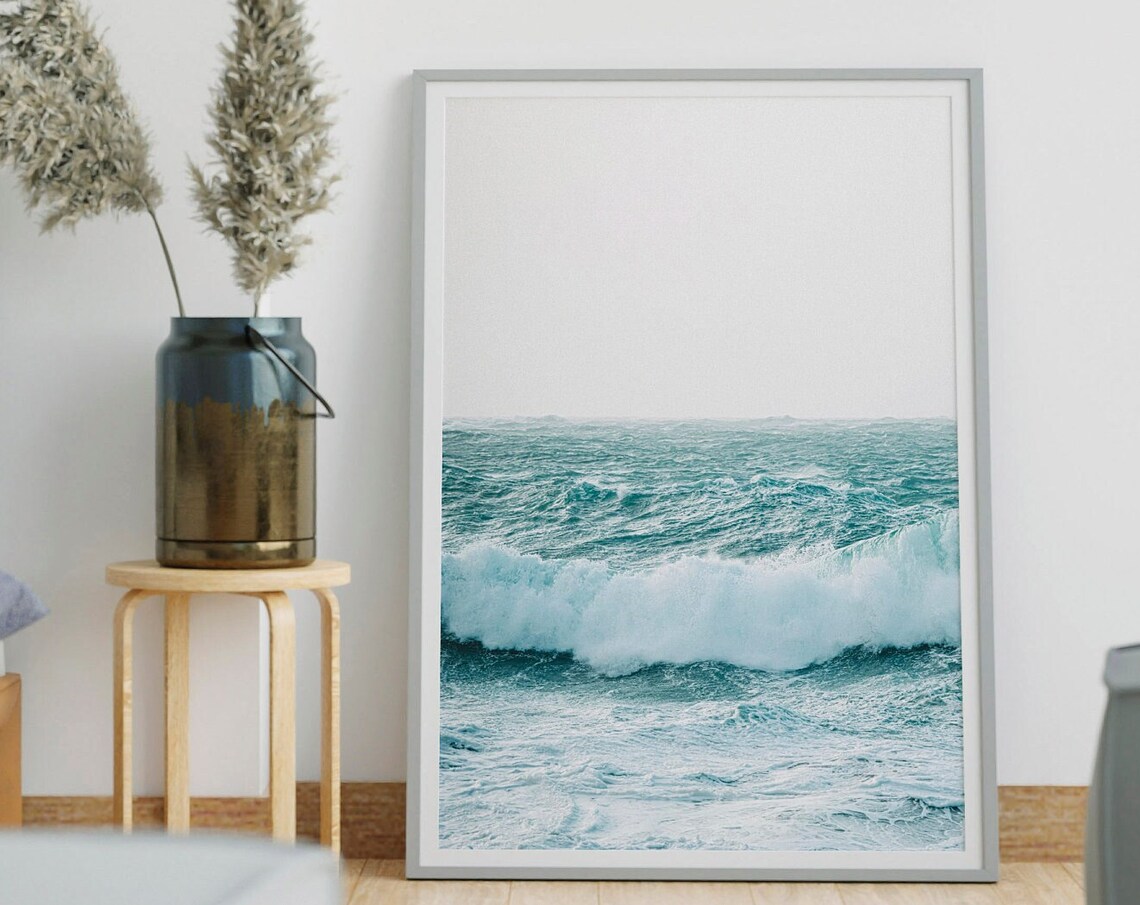 Turquoise Ocean Waves Surf Minimalist Coastal Photography Print