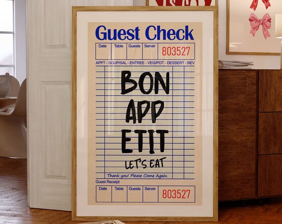 Bon Appetit Lets Eat Retro Guest Check French Cafe Kitchen Poster