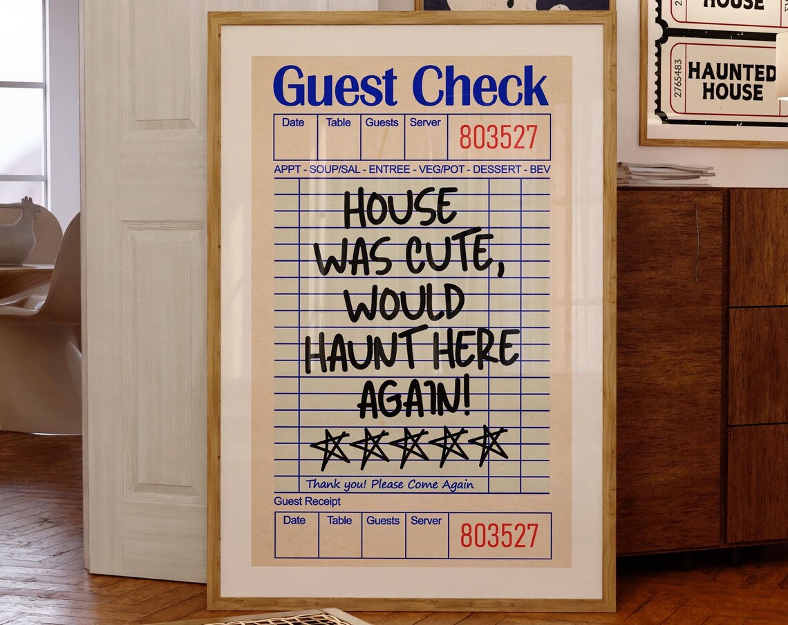 Halloween Guest Check Art Print, Cute Haunt Decor