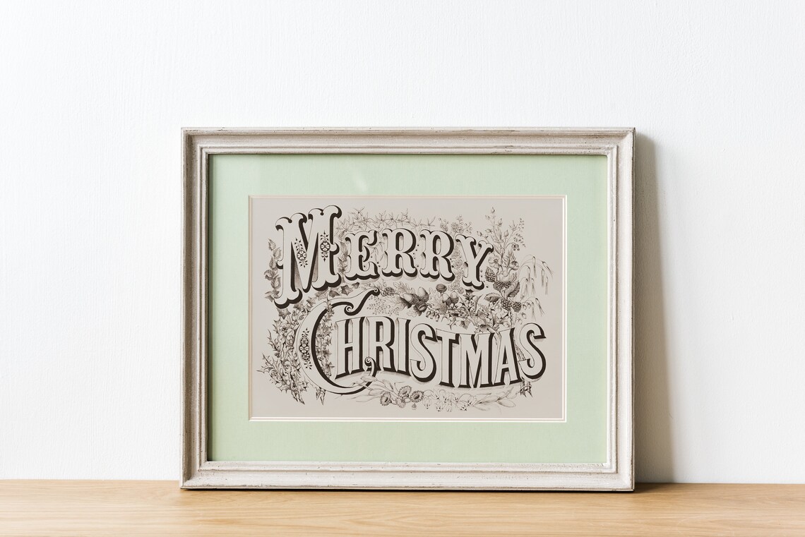 Vintage Merry Christmas Ornamental Typography Holiday Sketch Art Poster - Image 4