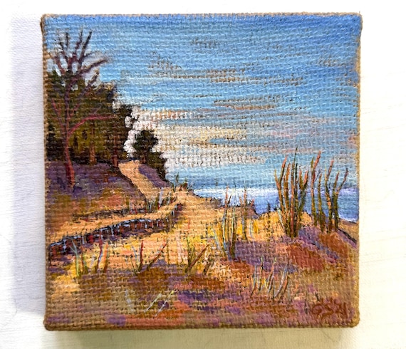 Mini Coastal Sand Dunes Path to Sea Impressionist Painting Wall Art