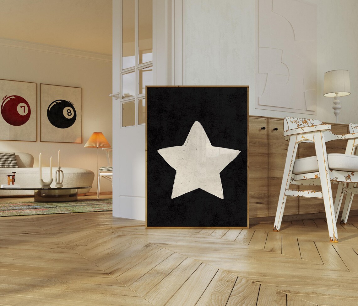 Retro Hand Drawn Star Art Print, Trendy Aesthetic - Image 2