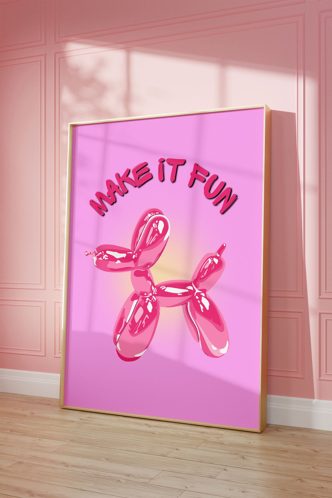 Make It Fun Pink Balloon Dog Pop Style Preppy Trendy Wall Art - Image 3