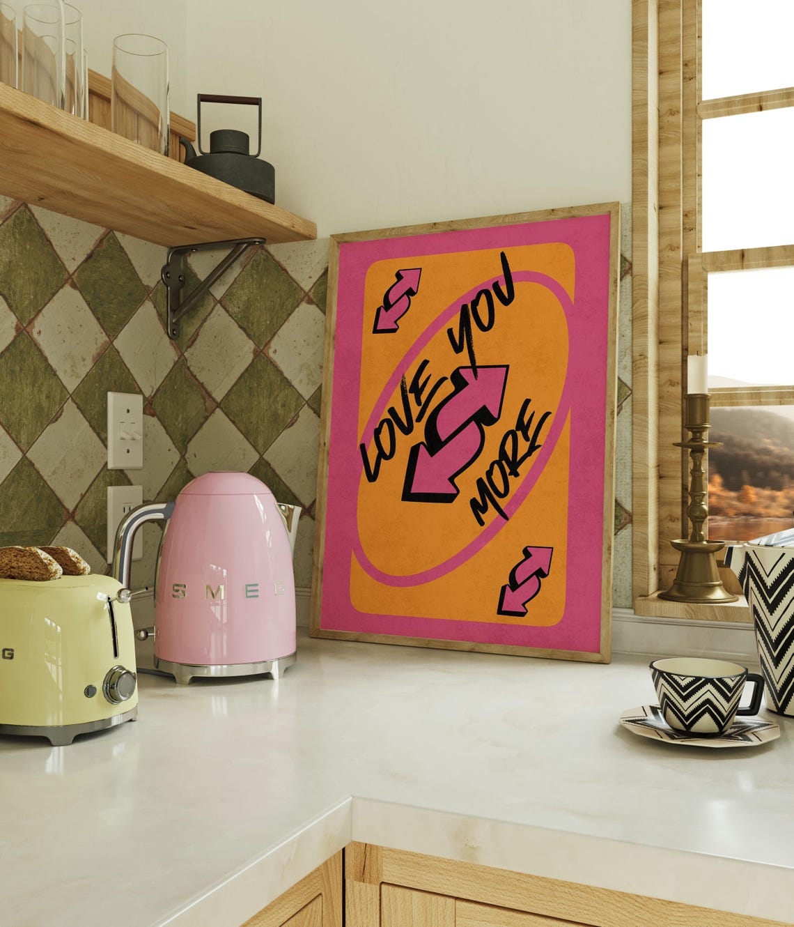 Love You More Bright Orange Pink UNO Reverse Card Game Poster - Image 2