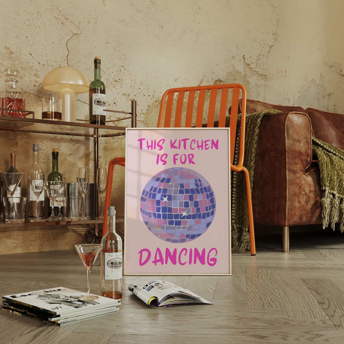 This Kitchen Is for Dancing Pink Disco Ball Fun Quote Poster - Image 3