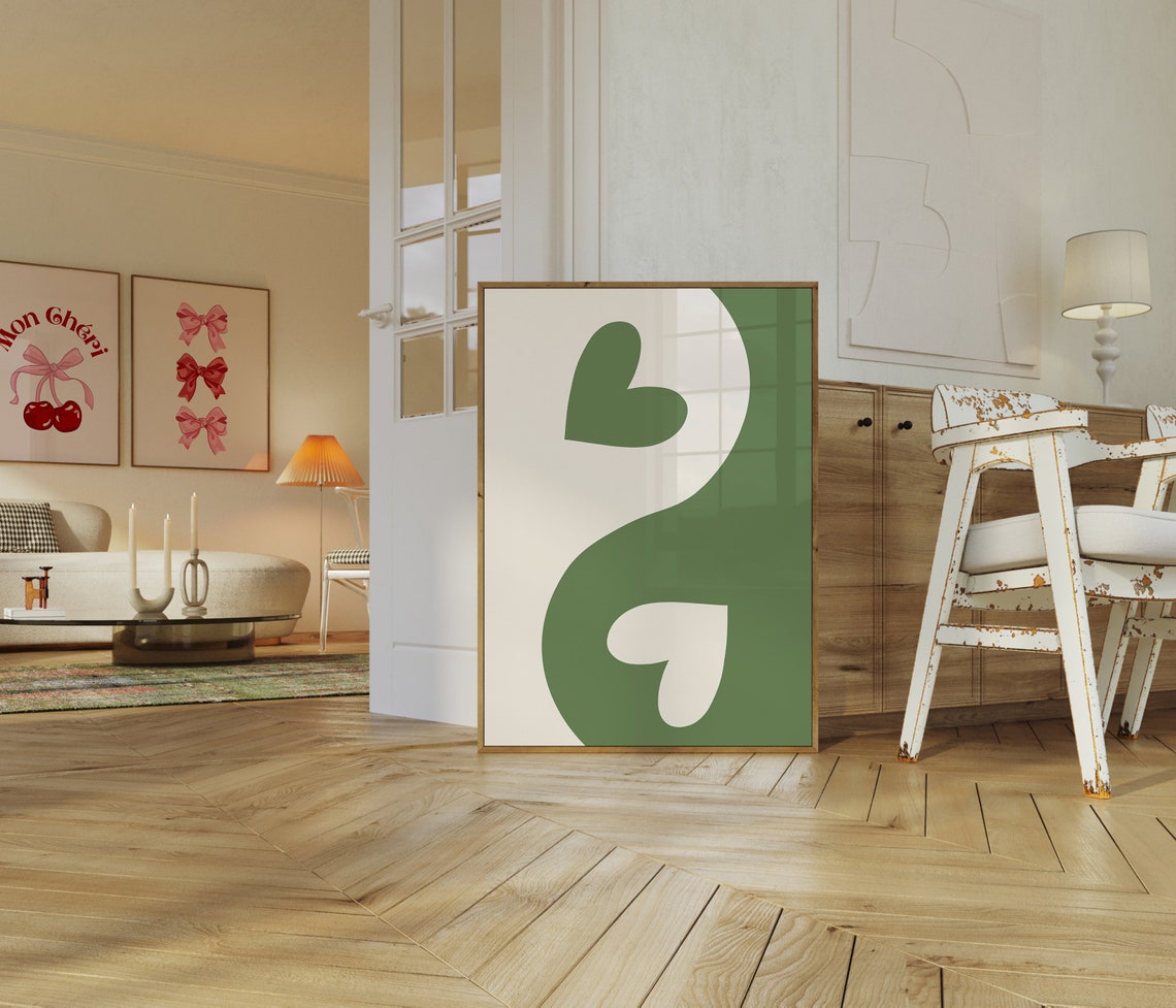 Green Heart Yin Yang Minimalist Trendy Abstract Decor Poster - Image 3