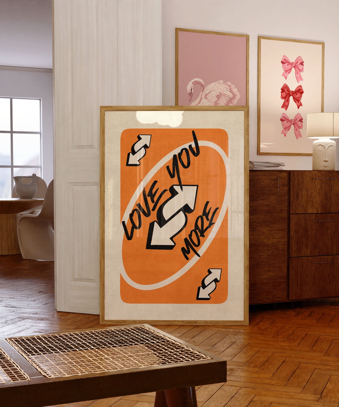 Love You More Vibrant Orange Playing Card Retro Reverse Trendy Poster - Image 3