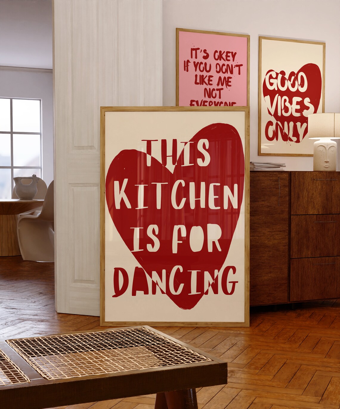 This Kitchen Is For Dancing Print Aesthetic Kitchen Decor Cute Dance Art Red Kitchen Wall Art Heart Print Trendy Kitchen Poster