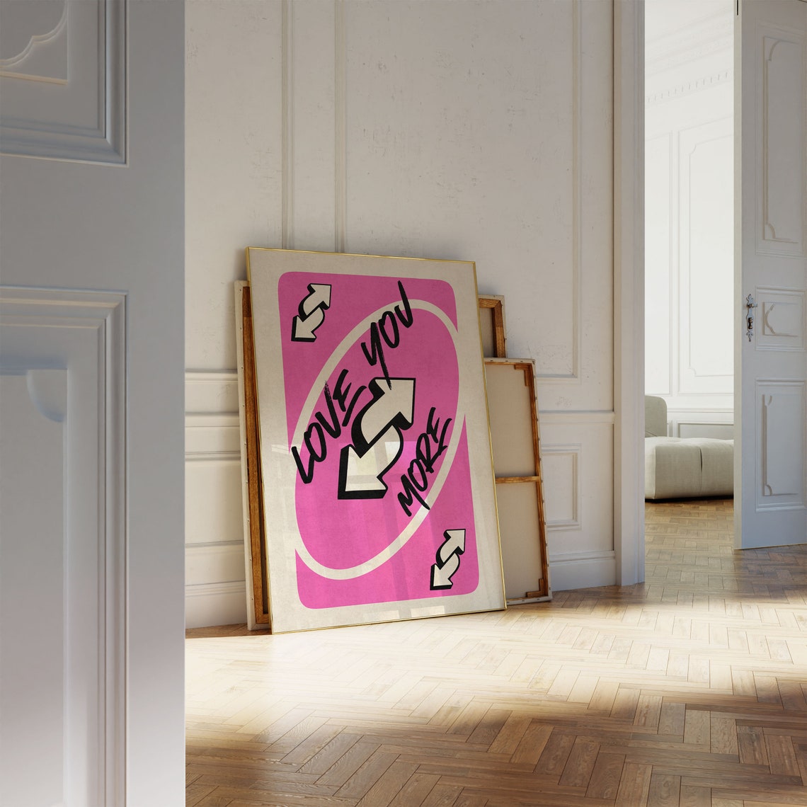 Love You More Pink UNO Style Reverse Card Retro Wall Decor Poster - Image 3