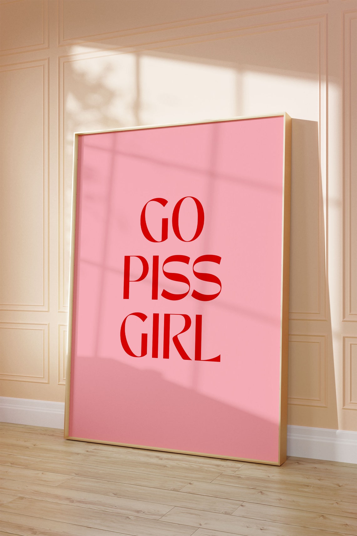 Go Piss Girl Funny Pink Bathroom Statement Typography Trendy Wall Art - Image 2