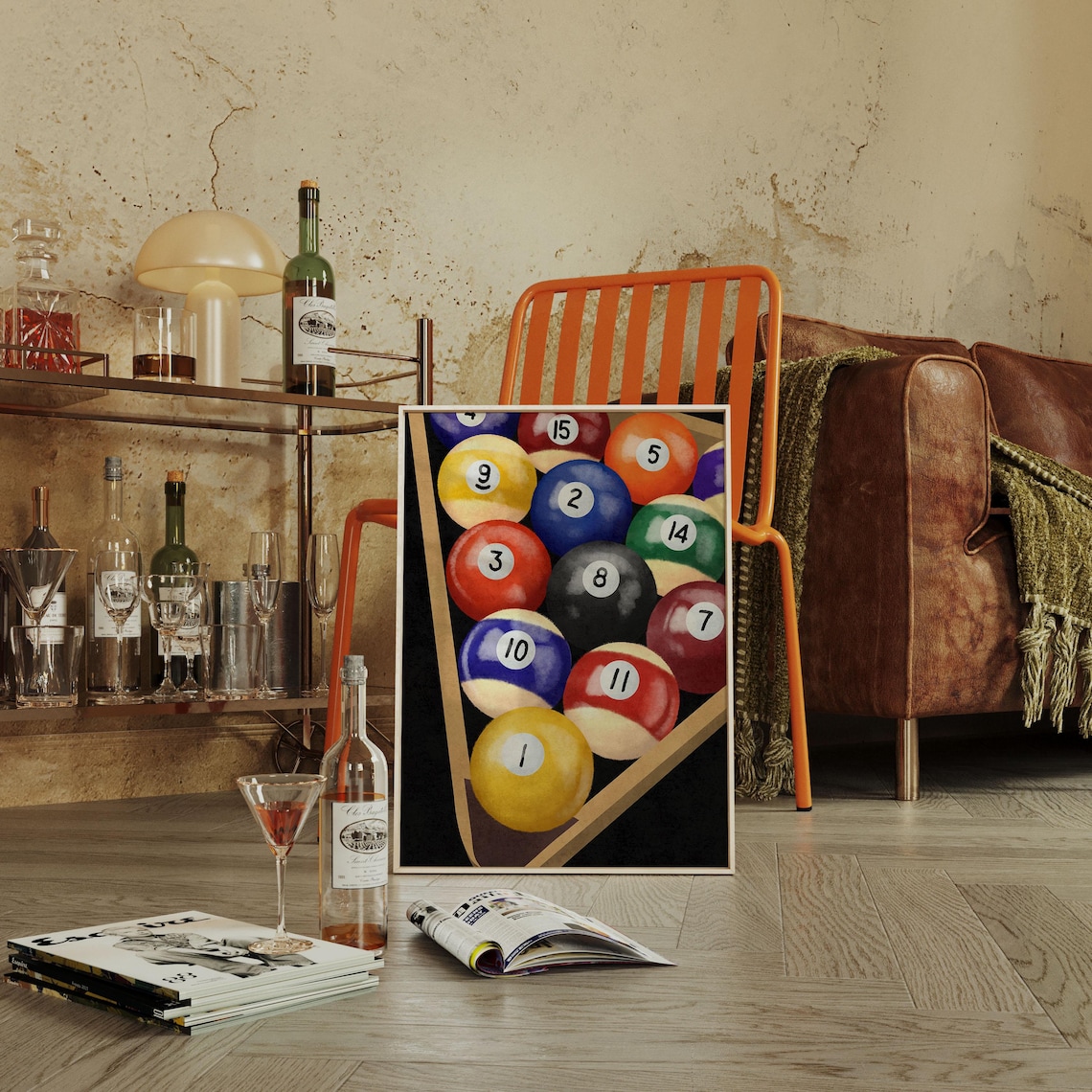 Retro Billiard Balls Vintage Pool Table Art Print