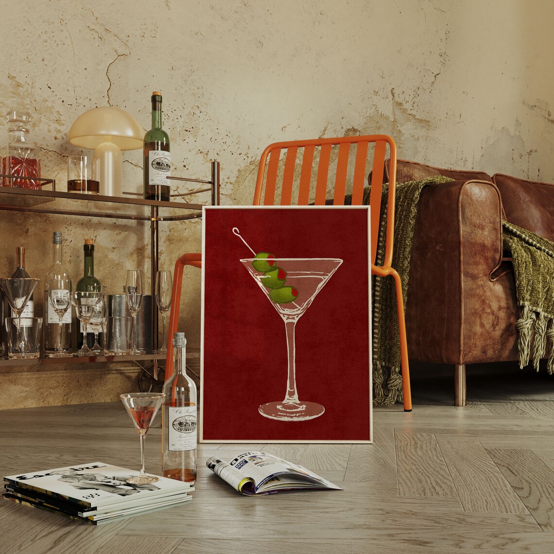 Dirty Martini Trendy Cocktail Art Print for Bar Cart - Image 4
