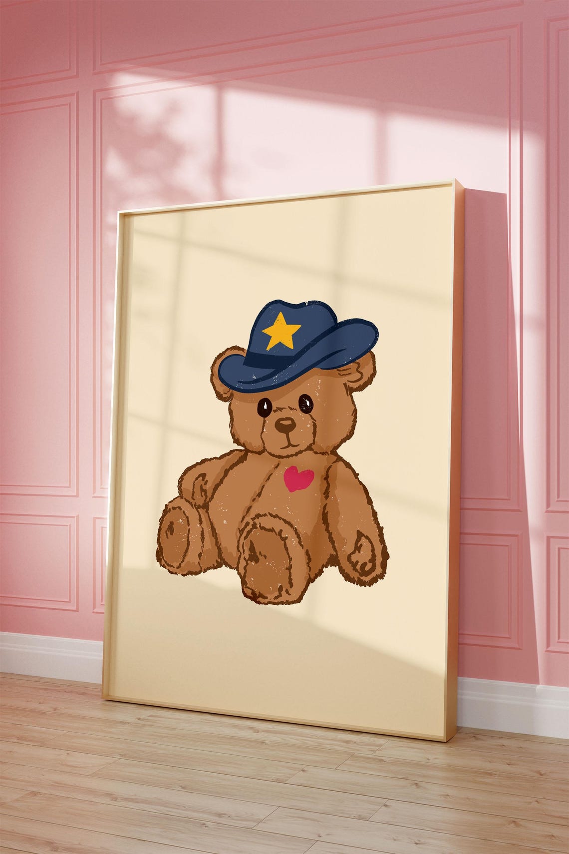 Teddy Bear In Navy Cowboy Hat Cute Vintage Nursery Room Poster - Image 2