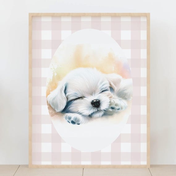 Sleeping Puppy Nursery Wall Art Cute Dog Baby Room Decor Farmhouse Kids Print For And Playroom