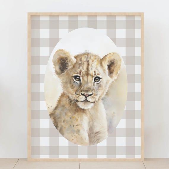 Lion Cub Nursery Wall Art Safari Animal Illustration Baby Room Decor Neutral Jungle Poster Cute Wildlife