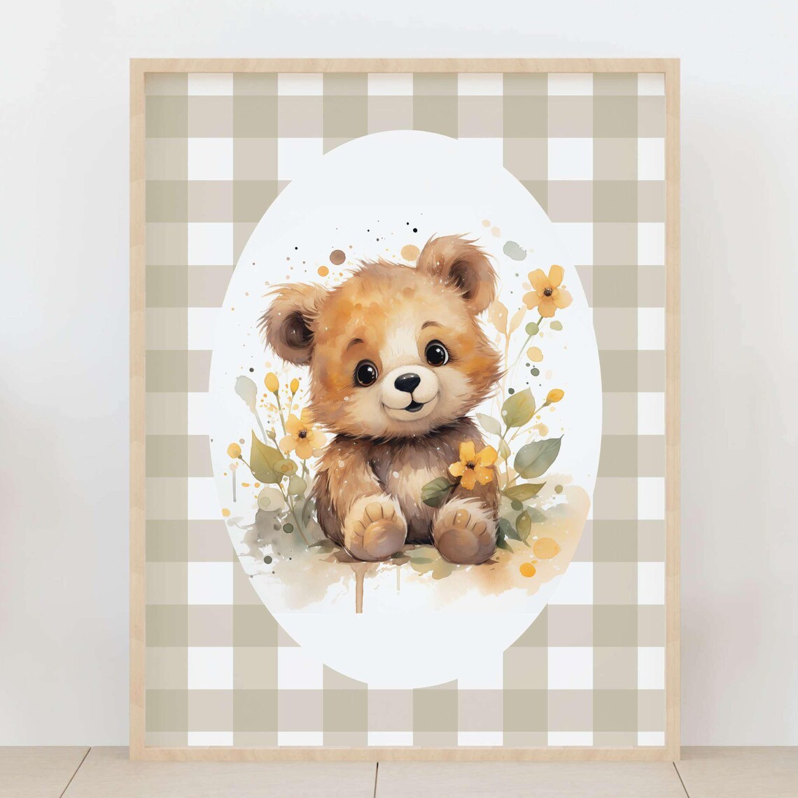 Teddy Bear Nursery Decor With Flowers, Poster Gift