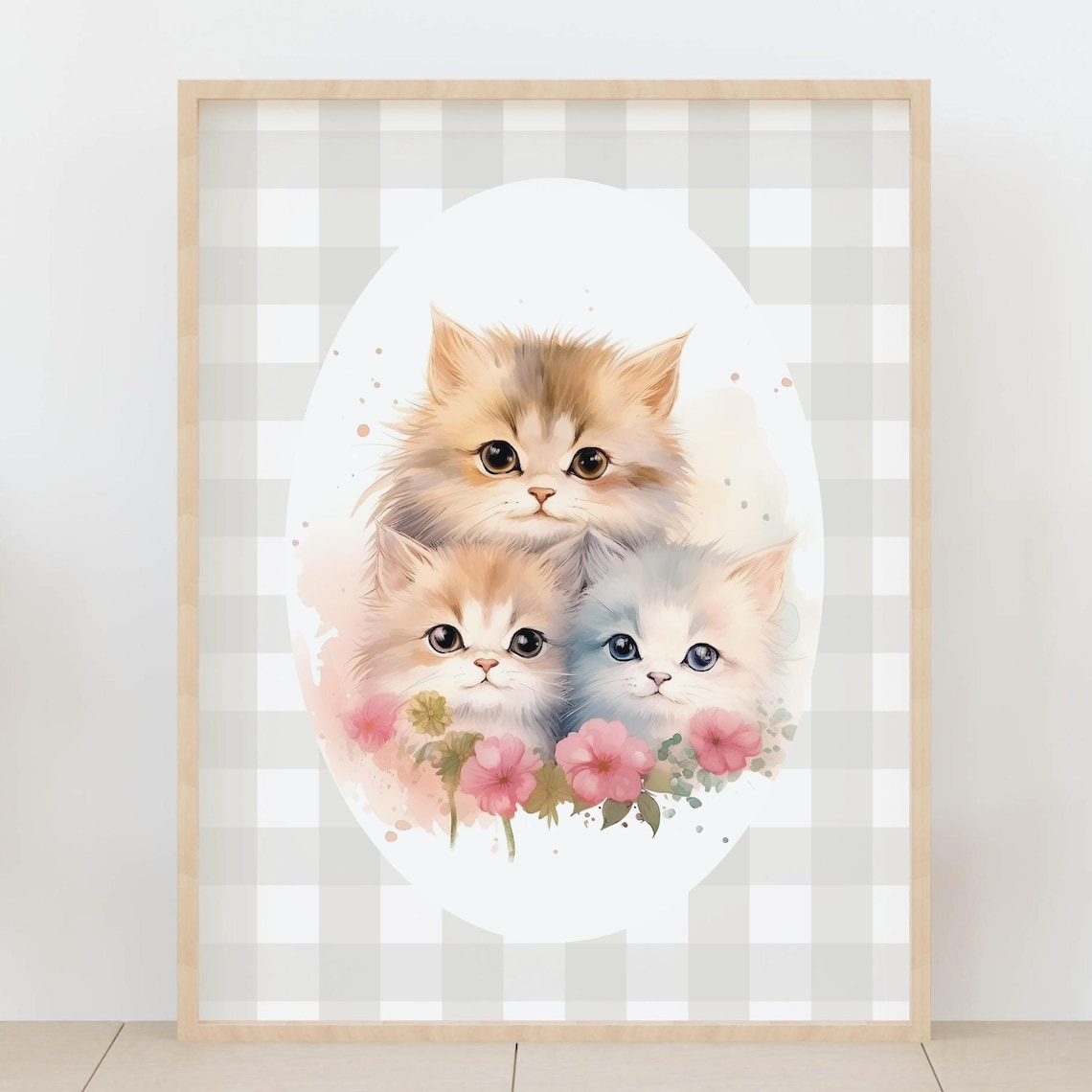 Cute Watercolor Kittens Nursery Baby Room Adorable Animal Art Print