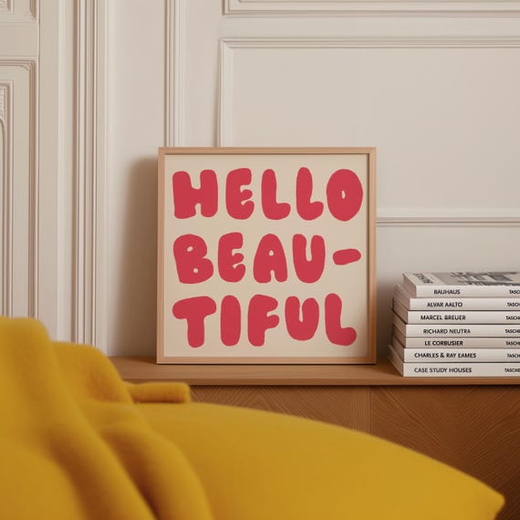 Hello Beautiful Print Trendy Entryway Bathroom Wall Art