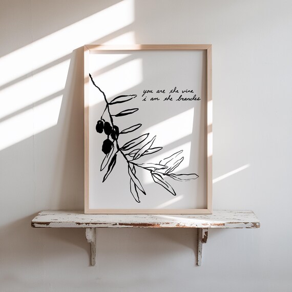 Christian Home Decor Art Print, Minimalist Vine And Branches