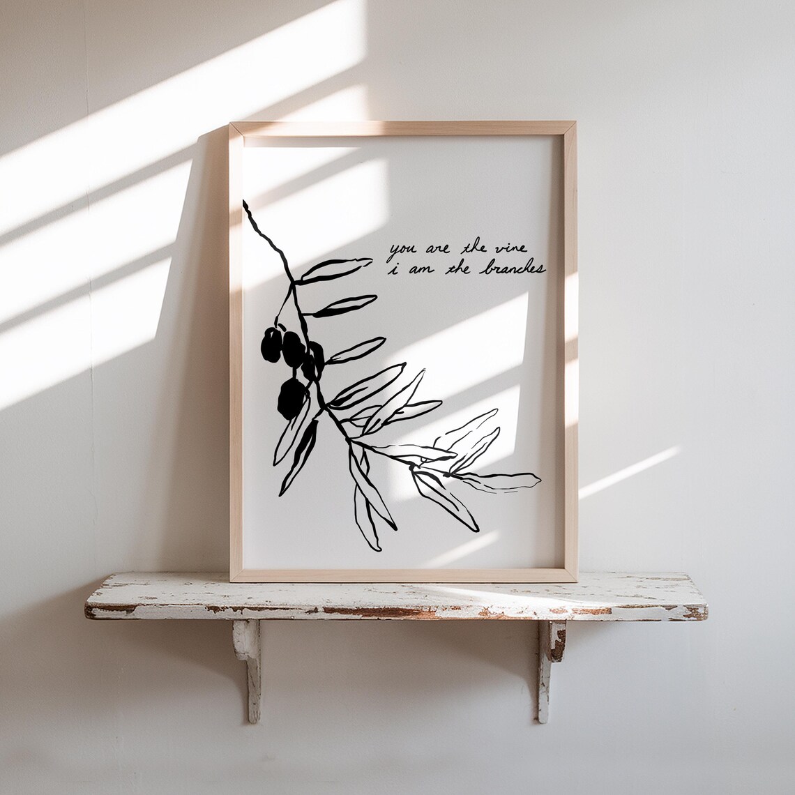 Christian Home Decor Art Print, Minimalist Vine And Branches