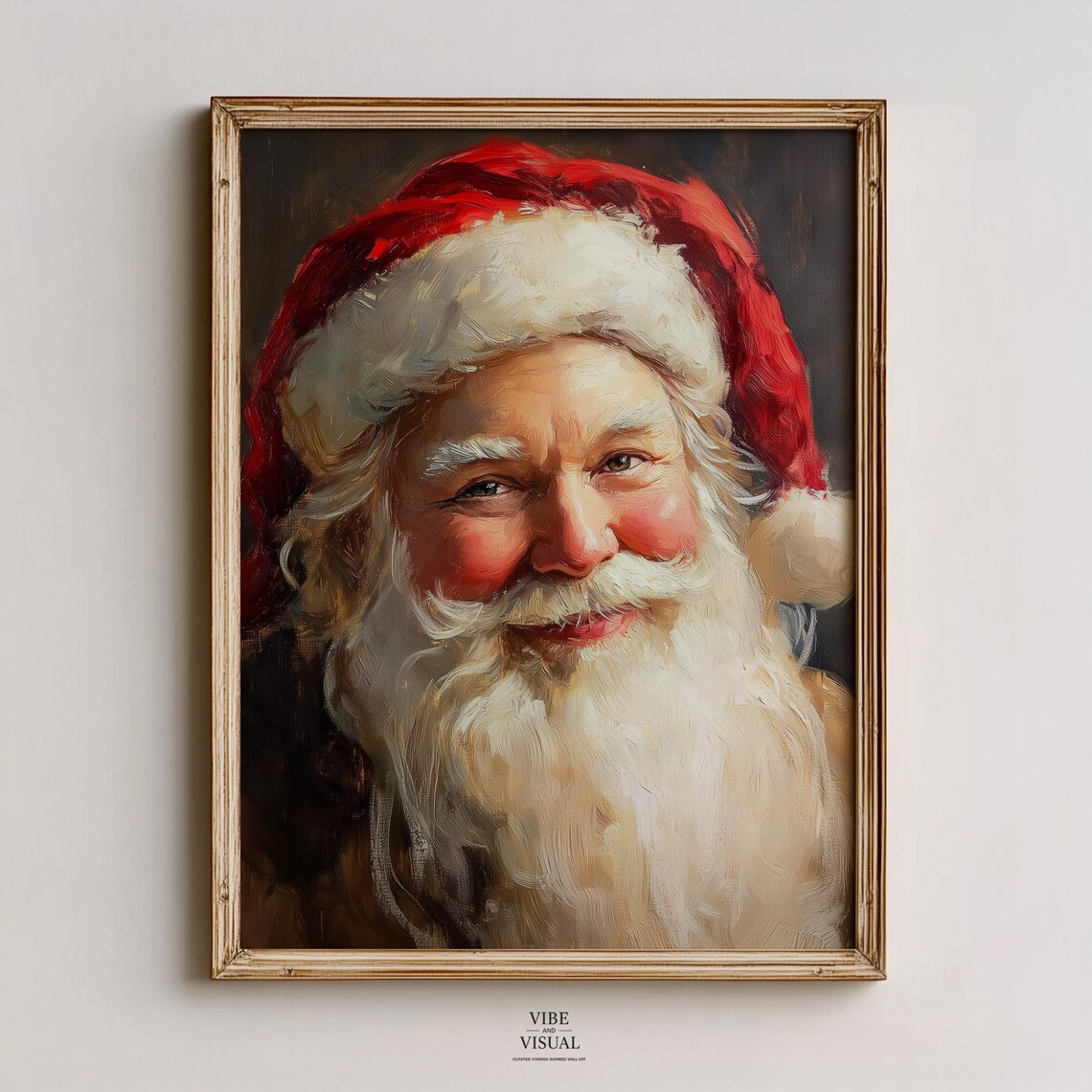 Vintage Santa Claus Portrait Classic Christmas Oil Painting Poster