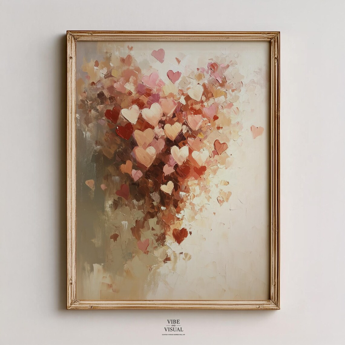 Romantic Spring Heart Bouquet Painting Soft Pastel Wall Art Modern Cozy Abstract Decor Neutral Textured Brushwork 412