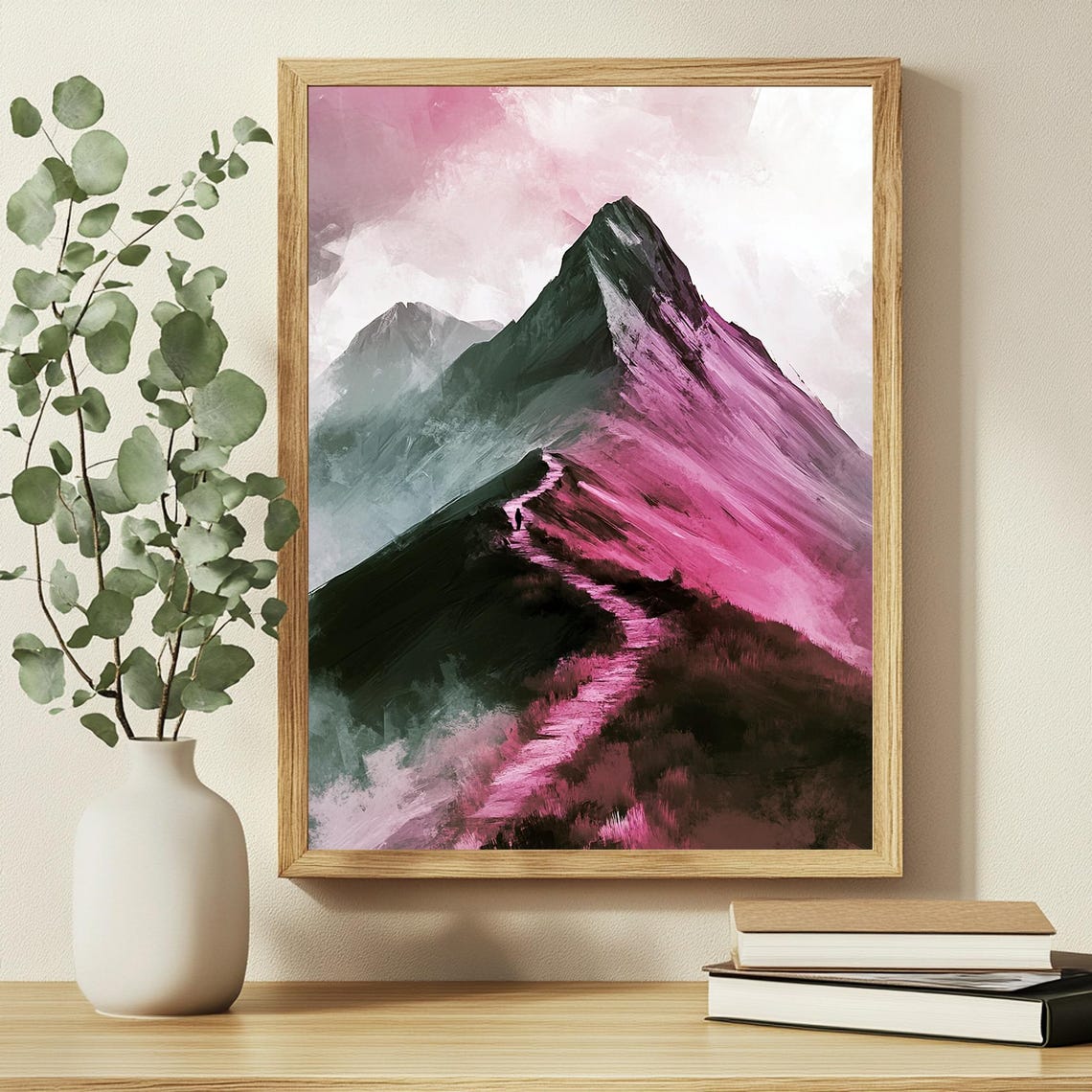 Abstract Mountain Artwork Colorful Wall Art Abstract Art Large Wall Art Pink Mountains Illustration Living Room Print Scenery Art