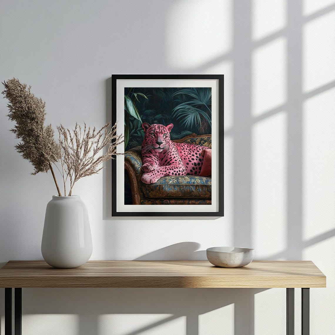 Wall Art Sleeping Leopard Maximalist Oil Painting Bold Pink Dopamine Bedroom Poster Kitsch Wild Animal Eclectic Floral Print - Image 4