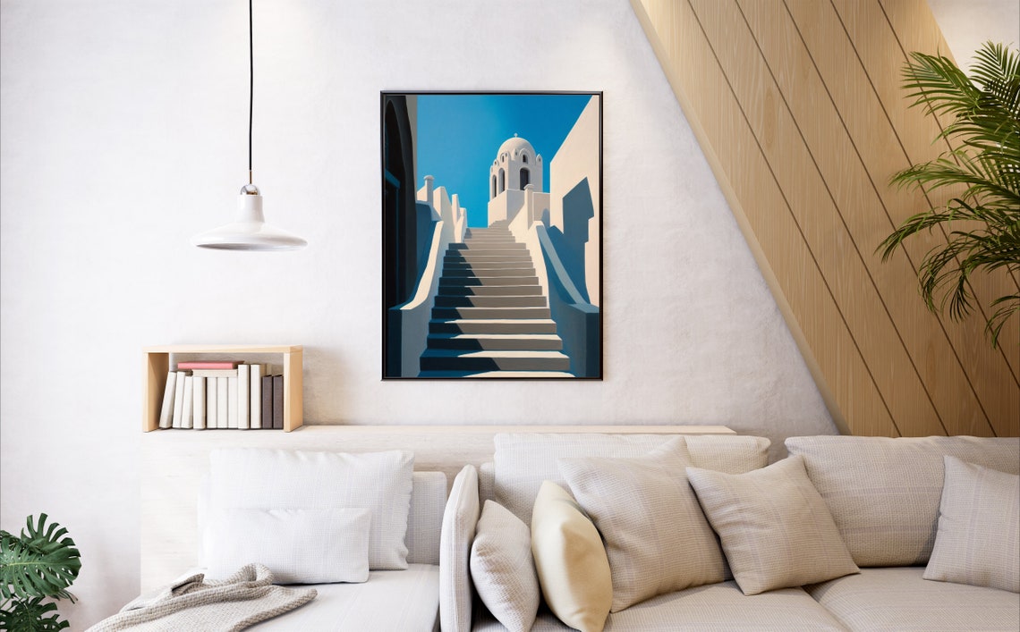 Santorini White Steps Climbing Toward a Blue Dome Church Poster - Image 4