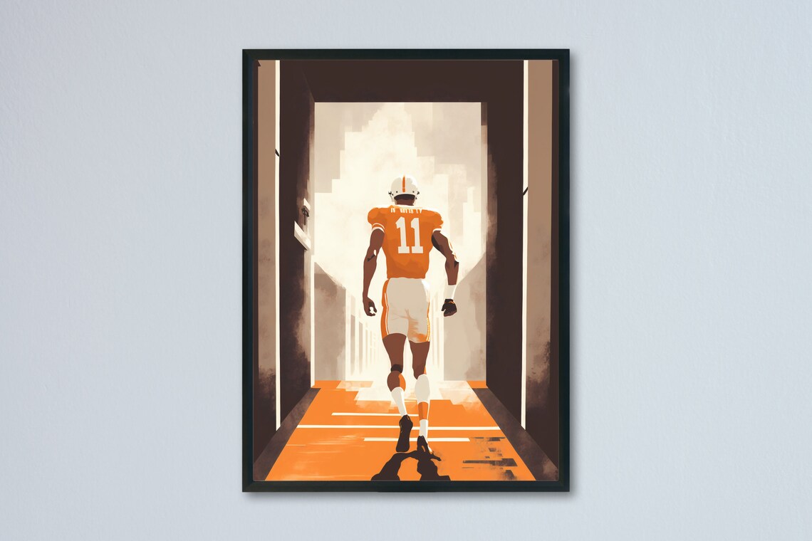 Number 11 Football Player Tunnel Walk Orange Jersey Sports Poster