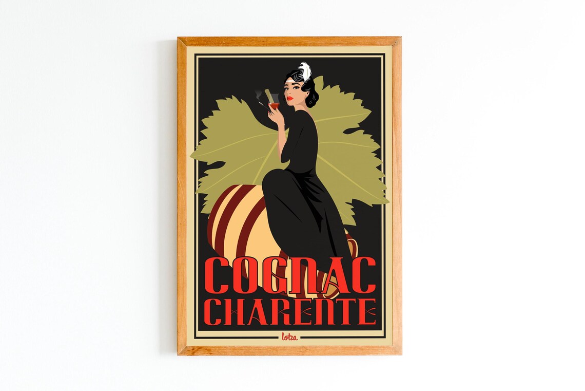 Cognac Charente Vintage French Advertising Poster with Elegant Woman