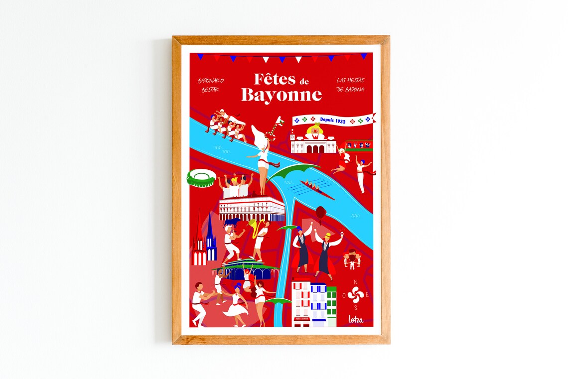 Fetes de Bayonne Basque Country Festival French Vintage Poster