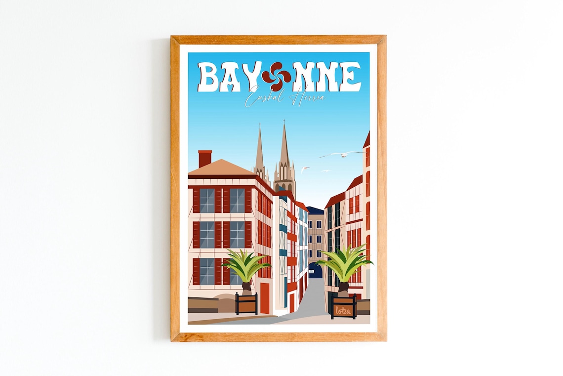 Bayonne Euskal Herria Basque Country Vintage Style Travel Poster