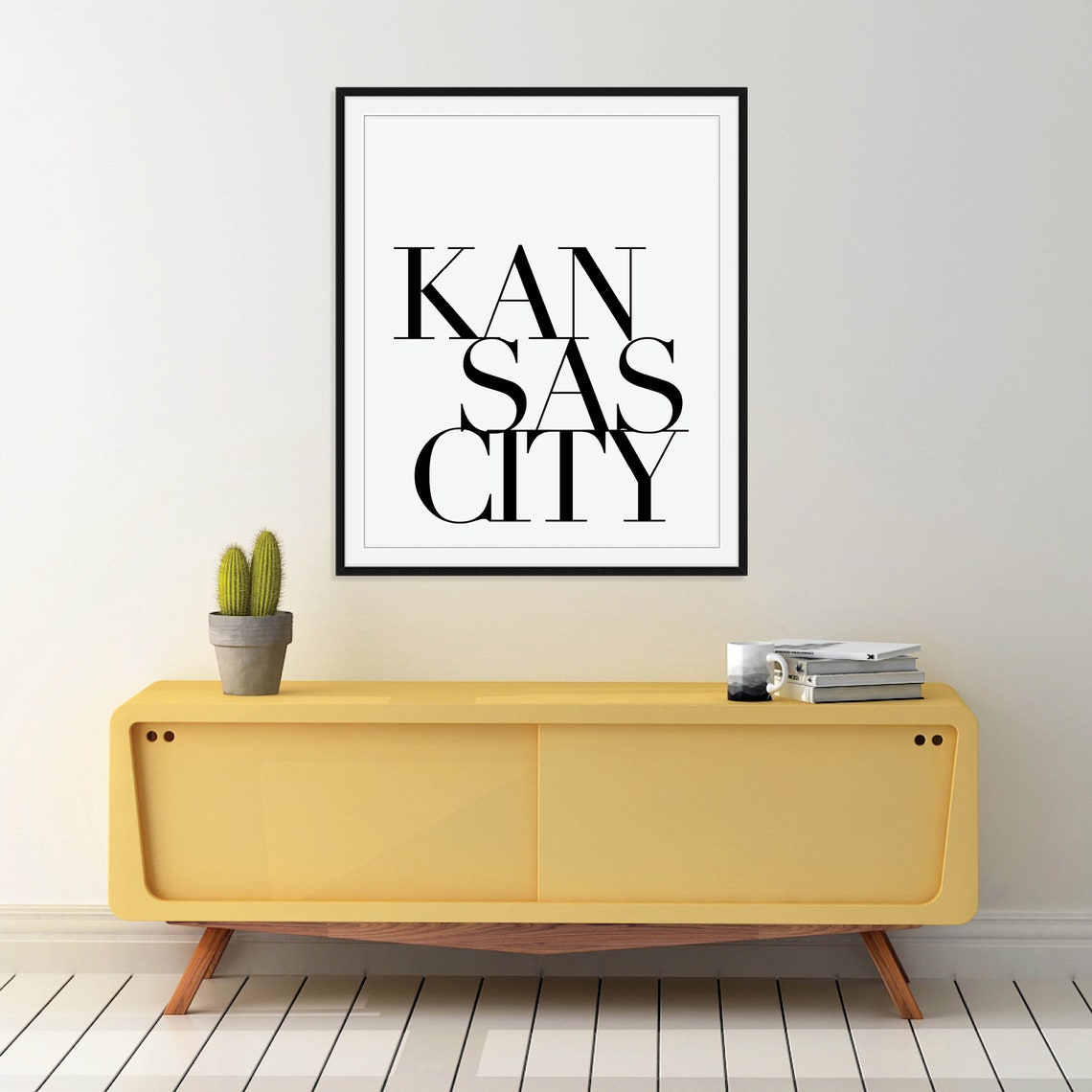 Kansas City Serif Stacked Typography Minimalist Black White Poster - Image 3