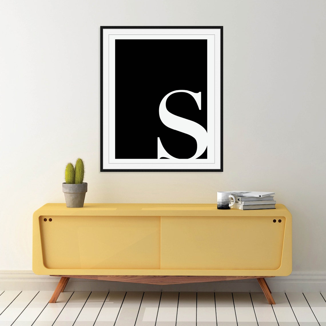 Lowercase Letter S Monogram Poster White on Black Modern Decor - Image 3