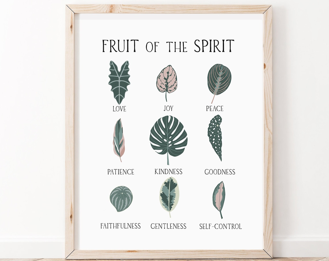 Fruit Of The Spirit Botanical Leaf Chart Christian Scripture Poster