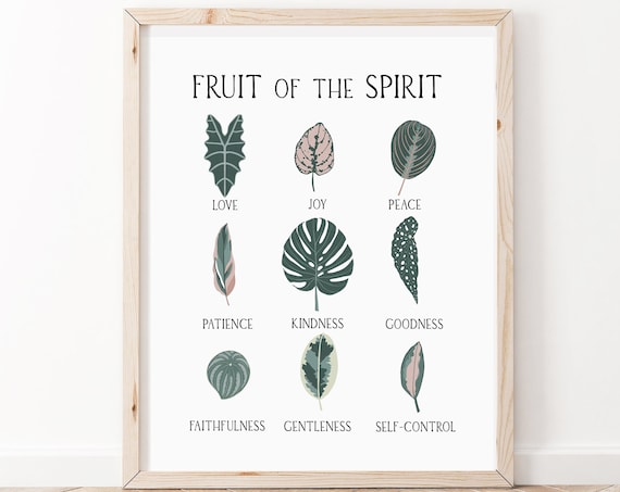 Fruit Of The Spirit Botanical Leaf Chart Christian Scripture Poster
