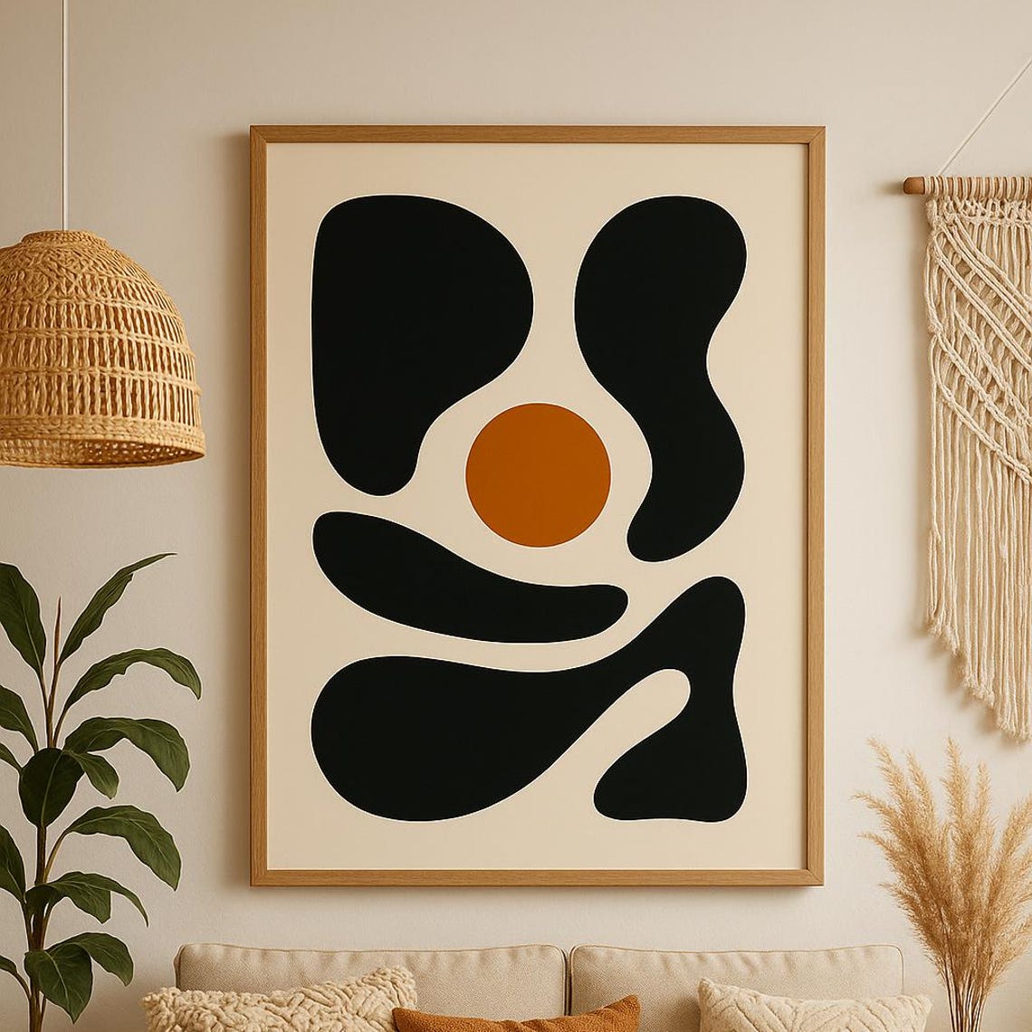 Abstract Organic Shapes Black Burnt Orange Boho Minimalist Art Poster - Image 5