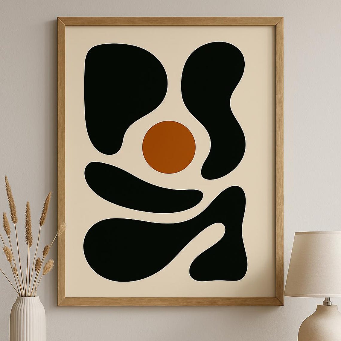 Abstract Organic Shapes Black Burnt Orange Boho Minimalist Art Poster - Image 2