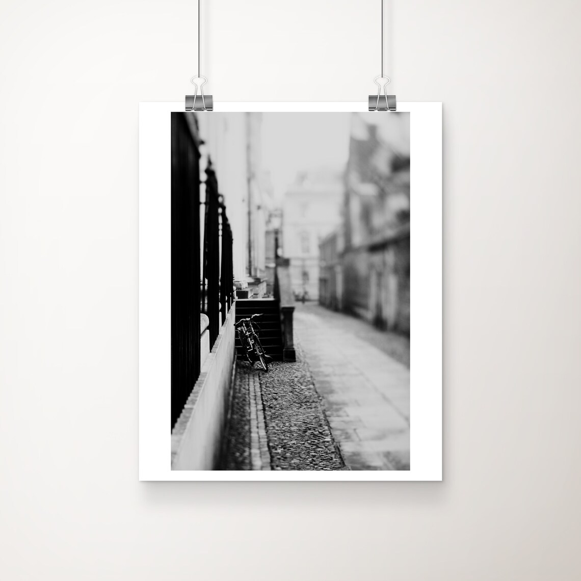 Cambridge Bicycle Black and White Moody Street Photography Print