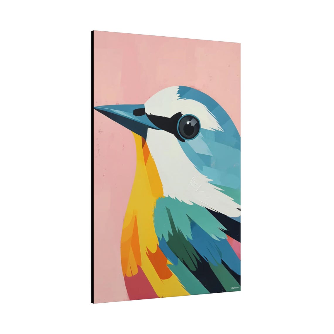 Colorful Geometric Bird Portrait Pink Background Modern Art Poster