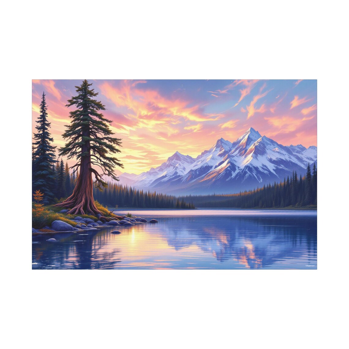 Mountain Peak Reflection Landscape Art Print - Image 3