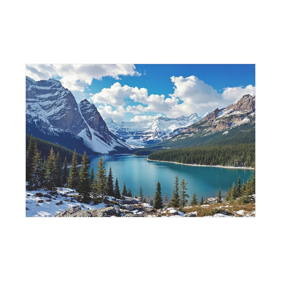 Turquoise Alpine Lake Snowy Peaks Pine Forest Canada Travel Poster - Image 3