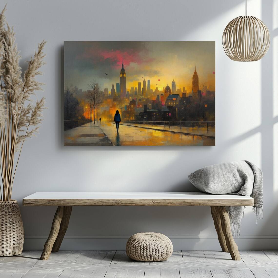 New York Skyline Evening Rain City Lights Urban Travel Poster - Image 3