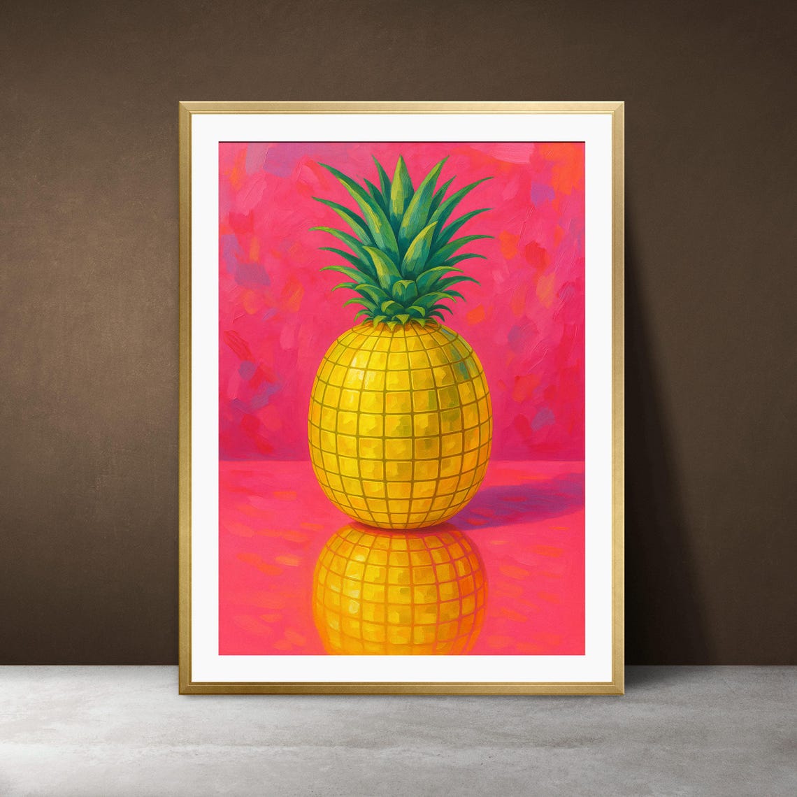 Disco Mirrorball Pineapple Pink Pop Art Fun Kitchen Fruit Wall Poster
