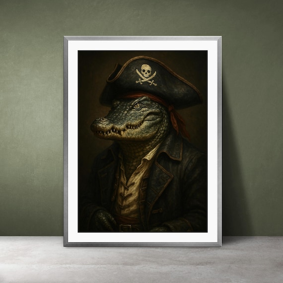 Pirate Crocodile Art Print Dark Academia Nautical Decor